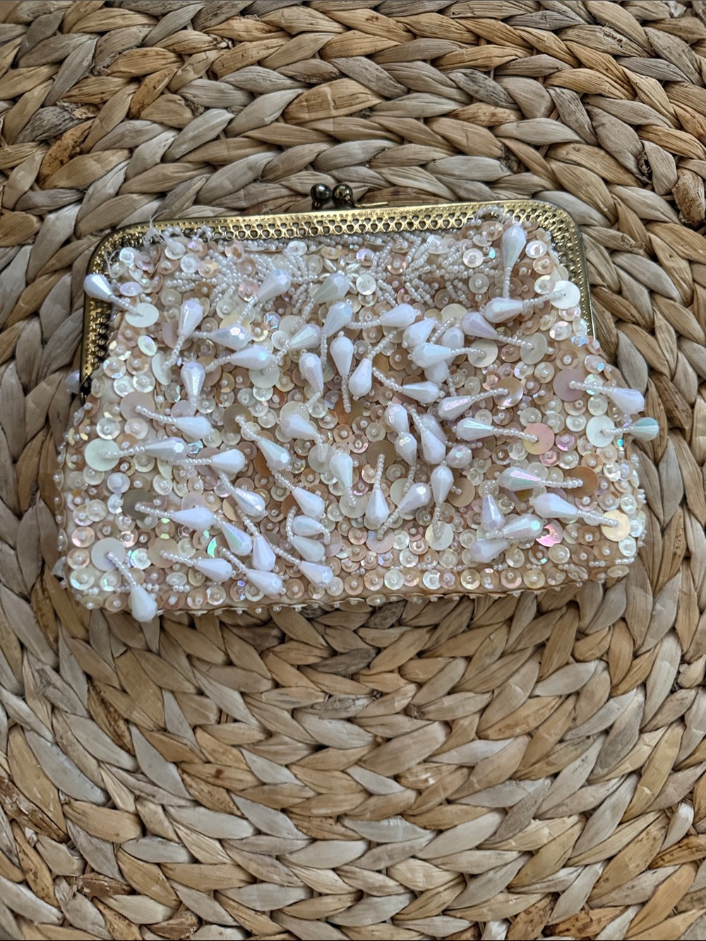 Embellished Pearl Beaded Evening Clutch - White